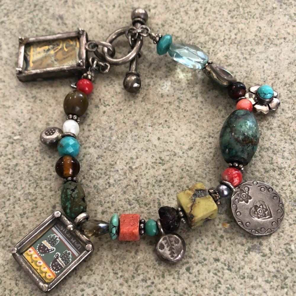 Paige Wallace Sterling silver turquoise stone charm bracelet 925